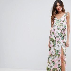 ASOS Tie Shoulder Satin Printed Maxi Dress LNWT
